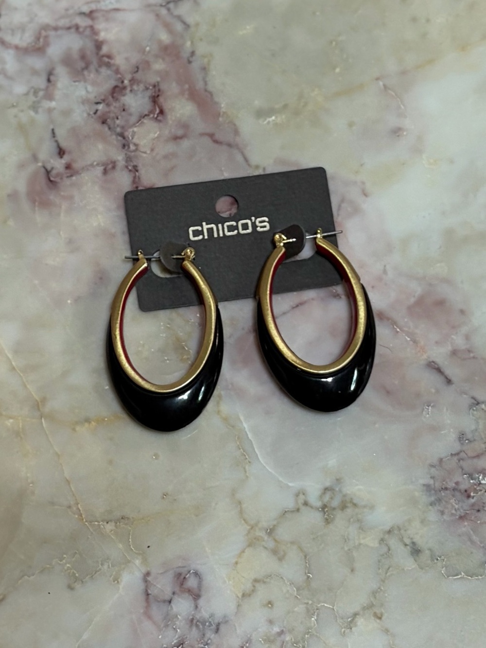 Chico's Black, Gold, & Red Oval Drop Earrings